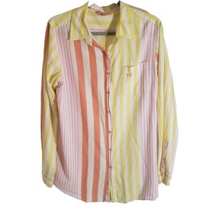 PINK Victoria's Secret striped button up womens shirt 100% cotton. Size L